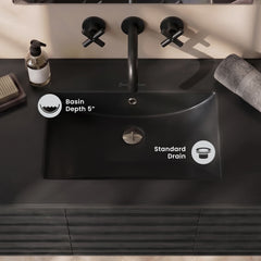 Ceramic Vanity Sink Top, 48 In, Zero Hole in Matte Black