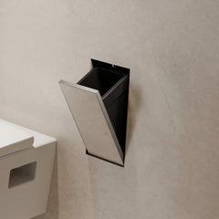 XtraStoris Rock Recessed Trash Bin Kitchen Trash Can with Shelf & Tileable Door in Brushed Stainless Steel | product photo