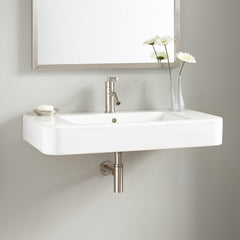 33" Burleson White Porcelain Rectangular Wall Bathroom Sink with Overflow | product photo