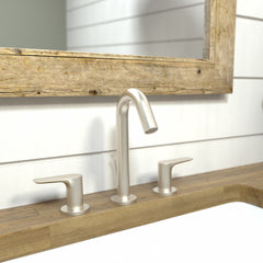 Logis Widespread Bathroom Faucet with Drain Assembly in Brushed Nickel | detail photo