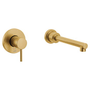 Align Single Handle Wall Mount Tub Filler High Flow Tub Faucet With 10" Spout Reach in Brushed Gold