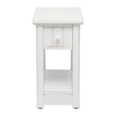 Chairside Table, Acacia Wood, Brown Top and White Base
