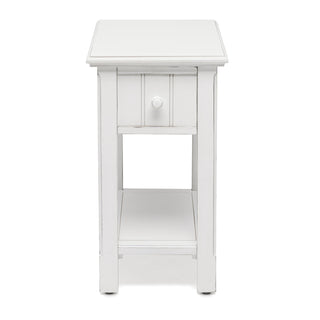 Chairside Table, Acacia Wood, Brown Top and White Base