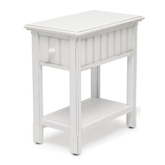 Chairside Table, Acacia Wood, Brown Top and White Base