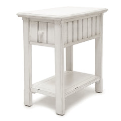Chairside Table, Acacia Wood, Brown Top and White Base