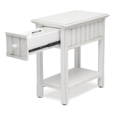 Chairside Table, Acacia Wood, Brown Top and White Base