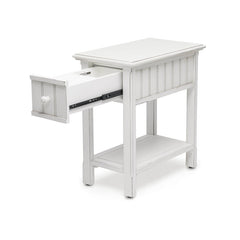 Chairside Table, Acacia Wood, Brown Top and White Base
