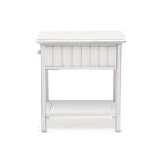 Chairside Table, Acacia Wood, Brown Top and White Base
