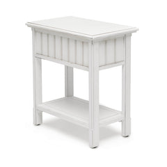 Chairside Table, Acacia Wood, Brown Top and White Base