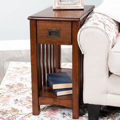 Chairside Table with Drawer and Shelf, Dark Cherry