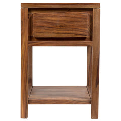 Chairside Table with Drawer and Shelf in Brown Sheesham Wood