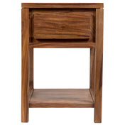 Chairside Table with Drawer and Shelf in Brown Sheesham Wood