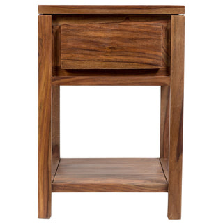 Chairside Table with Drawer and Shelf in Brown Sheesham Wood
