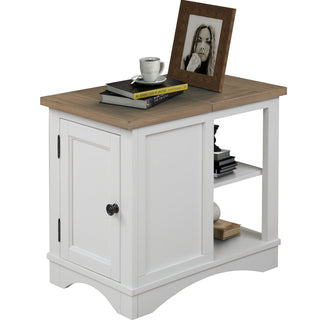 Chairside Table with Power Center and Storage, Weathered Natural Top