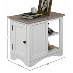 Chairside Table with Power Center and Storage, Weathered Natural Top