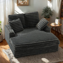 Chaise Lounge, Gray Faux Fur, Solid Wood Frame, Black Legs