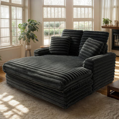 Chaise Lounge, Gray Faux Fur, Solid Wood Frame, Black Legs