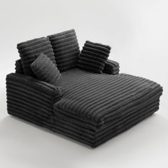 Chaise Lounge, Gray Faux Fur, Solid Wood Frame, Black Legs