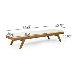 Chaise Lounges, Set of 2, Acacia Wood in Brown with Beige Cushions