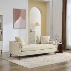 Chaise with Nailhead Trim, Solid Wood Frame, Beige Chenille