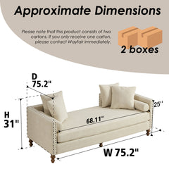 Chaise with Nailhead Trim, Solid Wood Frame, Beige Chenille