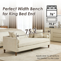 Chaise with Nailhead Trim, Solid Wood Frame, Beige Chenille