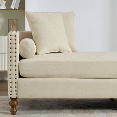 Chaise with Nailhead Trim, Solid Wood Frame, Beige Chenille