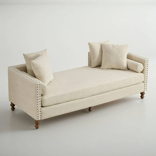 Chaise with Nailhead Trim, Solid Wood Frame, Beige Chenille