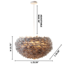 Chandelier, 1-Light Metal Frame with Goose Feather Ball Shade