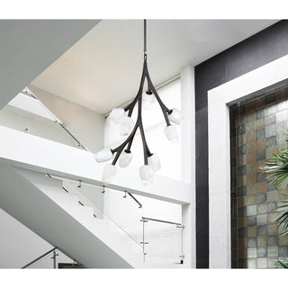 Chandelier, 10 LED Lights, Frosted Glass Shade in Black Metal Frame