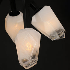 Chandelier, 10 LED Lights, Frosted Glass Shade in Black Metal Frame