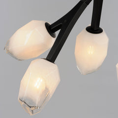 Chandelier, 10 LED Lights, Frosted Glass Shade in Black Metal Frame