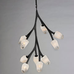 Chandelier, 10 LED Lights, Frosted Glass Shade in Black Metal Frame