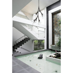 Chandelier, 10 LED Lights, Frosted Glass Shade in Black Metal Frame