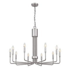 Chandelier, 10-Light Flat Bottom Design in Brushed Nickel