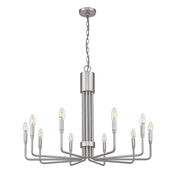 Chandelier, 10-Light Flat Bottom Design in Brushed Nickel
