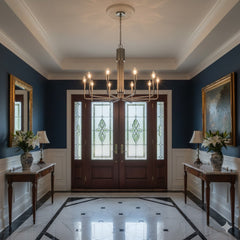 Chandelier, 10-Light Flat Bottom Design in Brushed Nickel