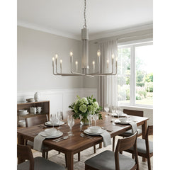 Chandelier, 10-Light Flat Bottom Design in Brushed Nickel