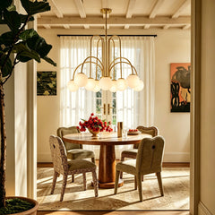 Chandelier, 10-Light Glass Globe, White Shades with Gold Finish