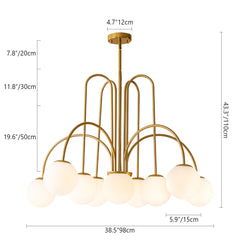 Chandelier, 10-Light Glass Globe, White Shades with Gold Finish