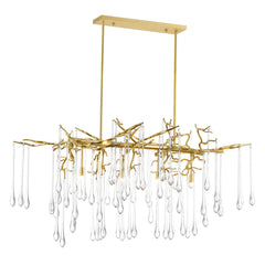 Chandelier, 10 Lights, Gold Leaf Metal with Clear Crystal Drops