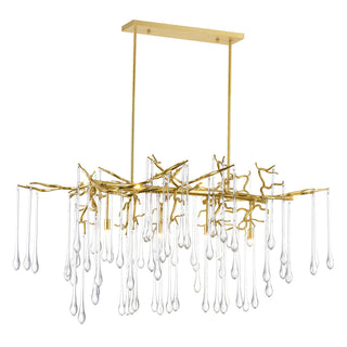 Chandelier, 10 Lights, Gold Leaf Metal with Clear Crystal Drops
