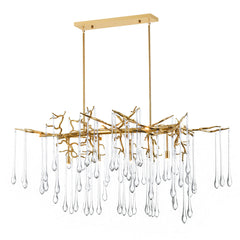 Chandelier, 10 Lights, Gold Leaf Metal with Clear Crystal Drops