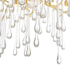 Chandelier, 10 Lights, Gold Leaf Metal with Clear Crystal Drops
