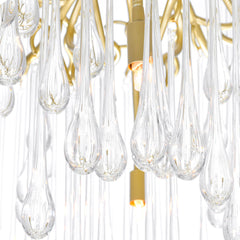 Chandelier, 10 Lights, Gold Leaf Metal with Clear Crystal Drops