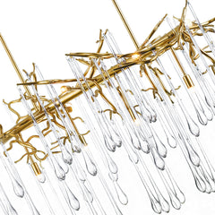 Chandelier, 10 Lights, Gold Leaf Metal with Clear Crystal Drops