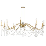 Chandelier, 10 Lights, Warm Brass Metal with Large Round Crystal Drops