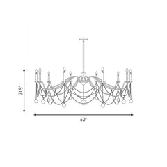 Chandelier, 10 Lights, Warm Brass Metal with Large Round Crystal Drops