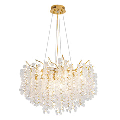 Chandelier, 11-Light Branch Design with Clear Crystal Raindrops in Gold