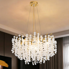 Chandelier, 11-Light Branch Design with Clear Crystal Raindrops in Gold
